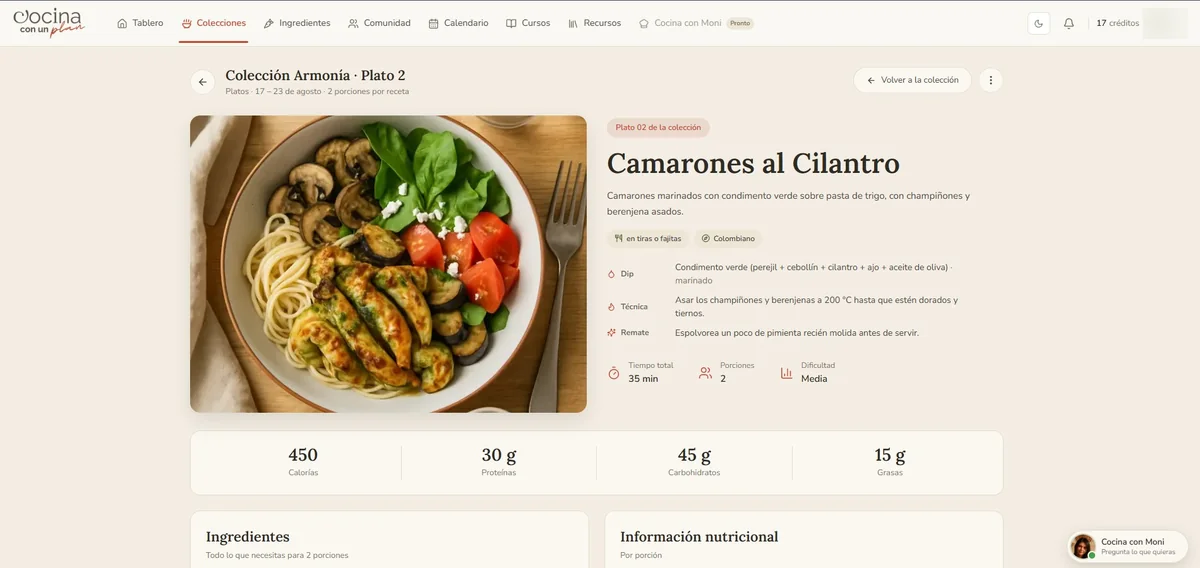Cocina con un plan: la ficha de un plato con su preparación y sus nutrientes