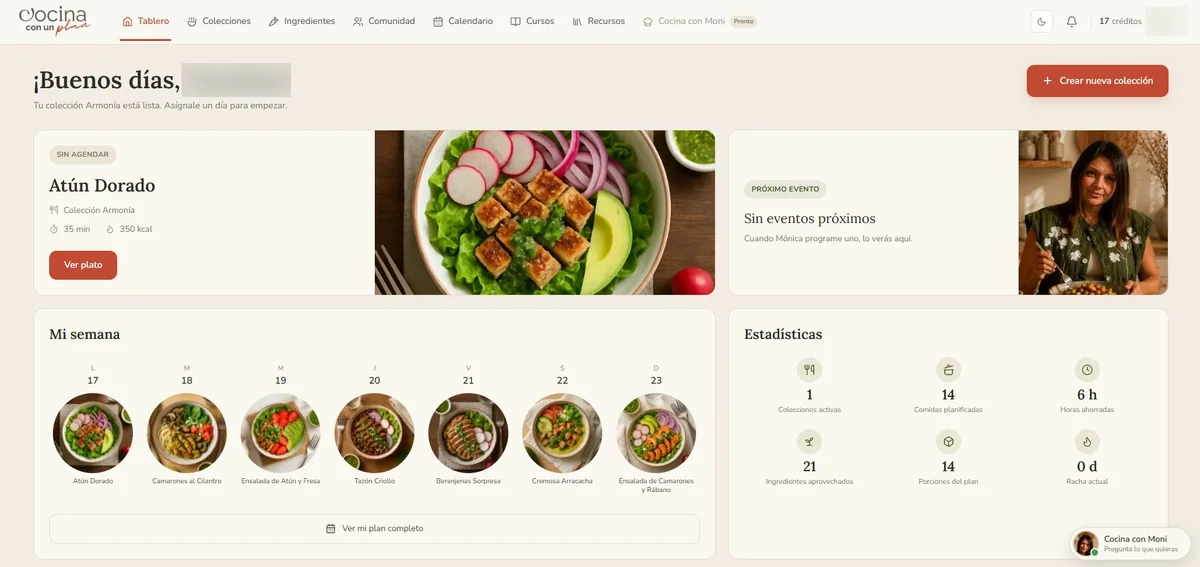 Tablero de Cocina con un plan: la semana de comidas planeada y las estadísticas