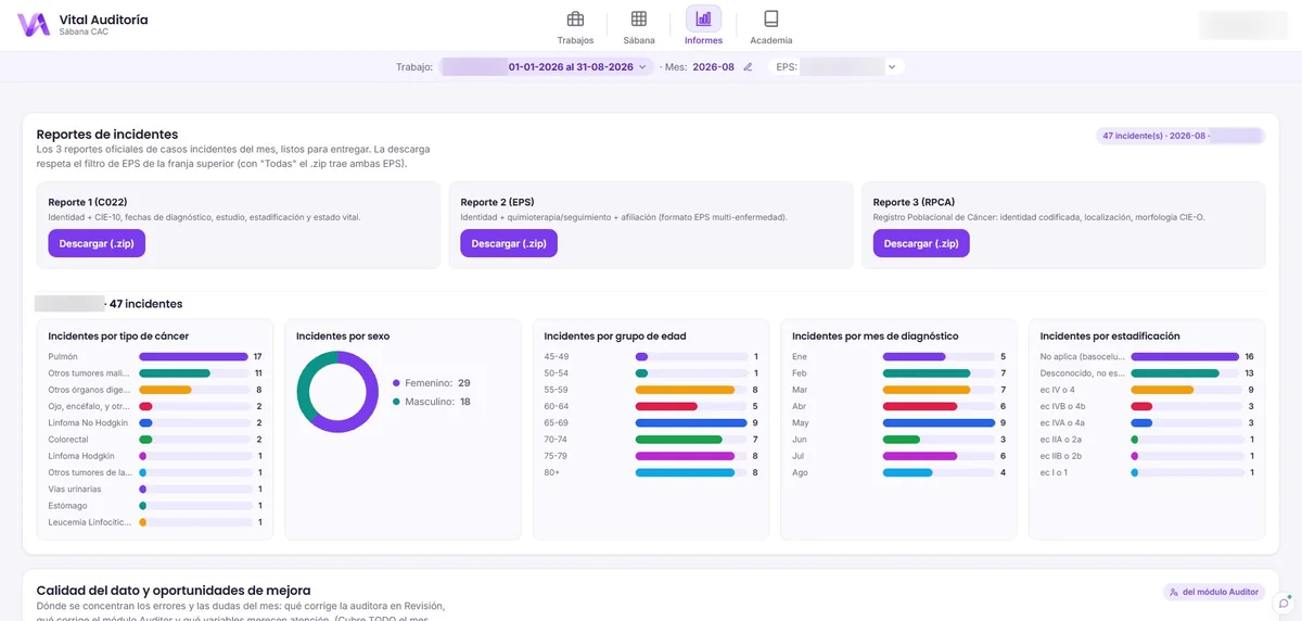 Informes de Vital Auditoría: reportes oficiales e indicadores del mes